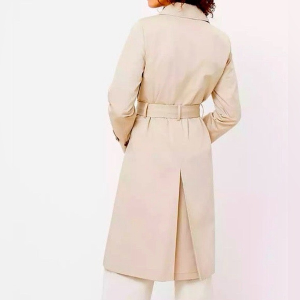 LOFT Ann Taylor Long Tan Khaki Belted Trench Coat Spring Preppy Casual L - Picture 4 of 15